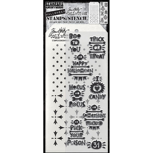 Tim Holtz Stampers Anonymous Mixed Media Stamp & Stencil Halloween Tidbits Stampers Anonymous Tim Holtz Other 