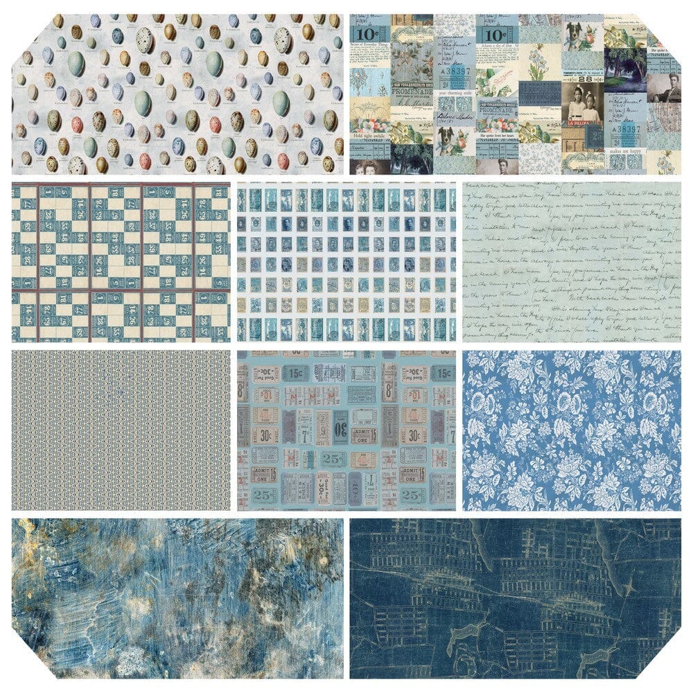 Tim Holtz Eclectic Elements Pre-Cut Fat Quarters FreeSpirit Fabrics, Blue Fabric Tim Holtz Other 