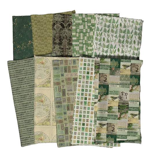 Tim Holtz Eclectic Elements Pre-Cut Fat Quarters FreeSpirit Fabrics, Green Fabric Tim Holtz Other 