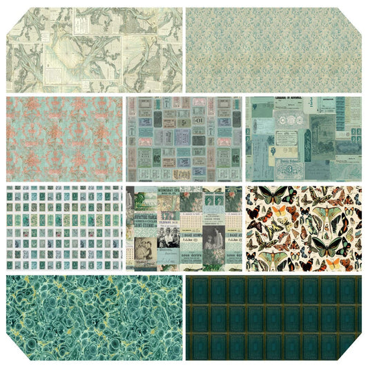 Tim Holtz Eclectic Elements Pre-Cut Fat Quarters FreeSpirit Fabrics, Teal Fabric Tim Holtz Other 