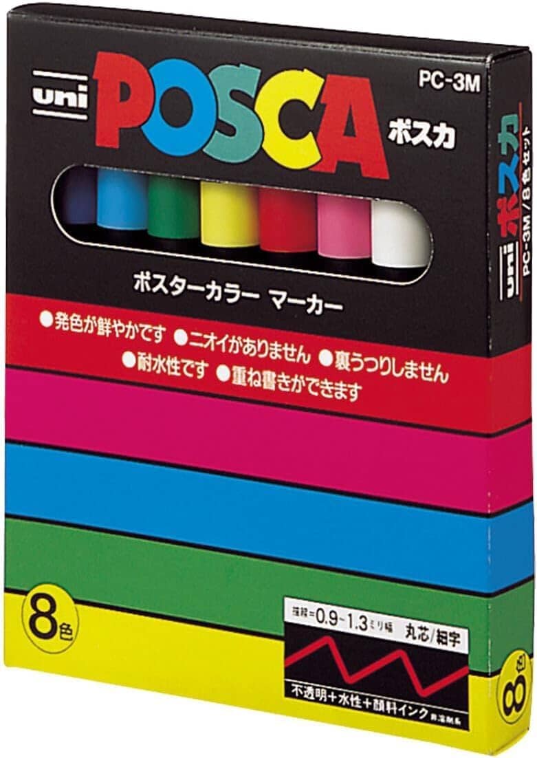 Uni Posca 0.9-1.3mm Set, 8pk Writing & Coloring Posca 