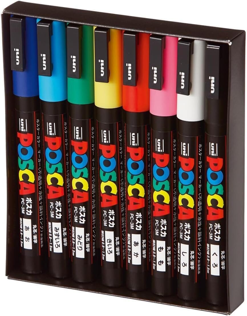 Uni Posca 0.9-1.3mm Set, 8pk Writing & Coloring Posca 