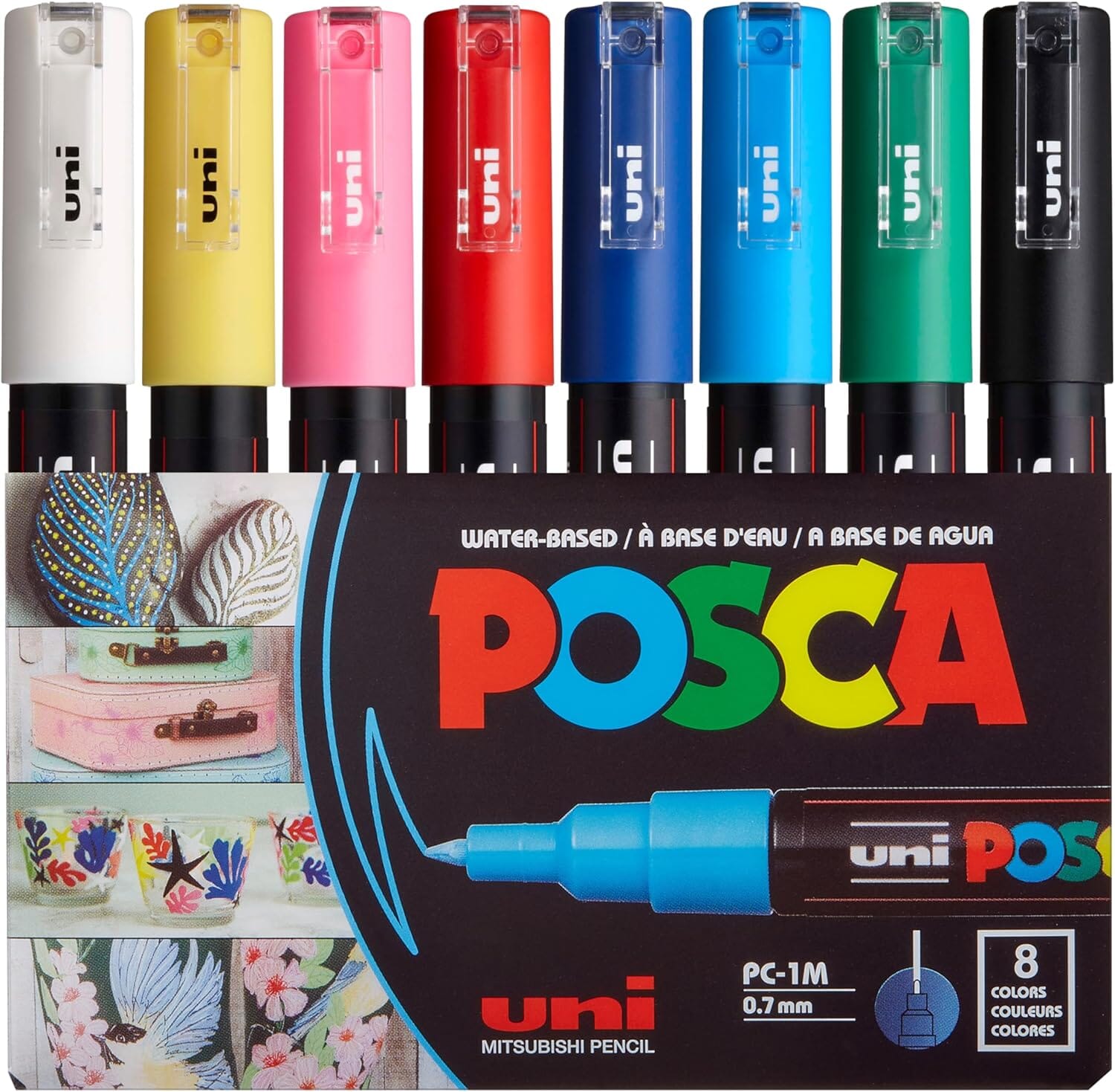Uni Posca Ultra Fine Marker 0.7mm Set, 8pk Writing & Coloring Posca 