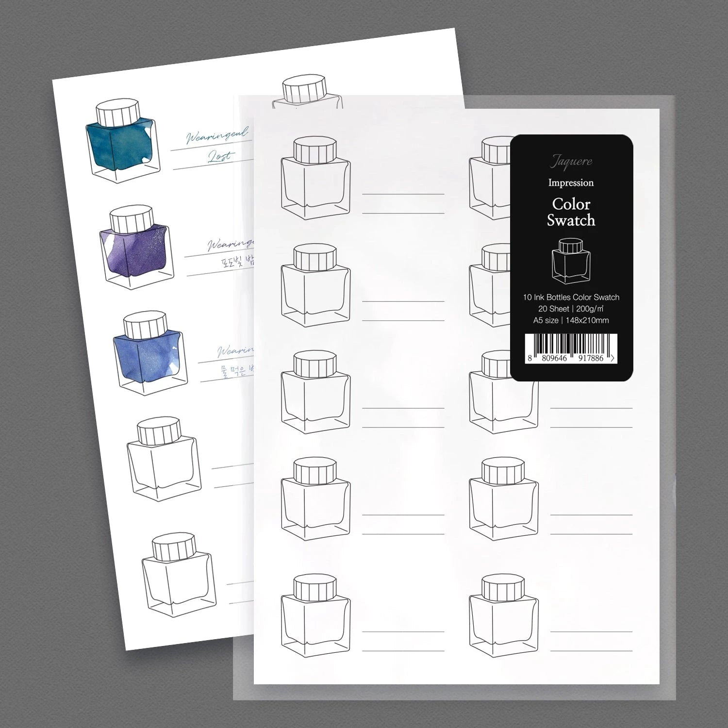 Wearingeul - Color Swatch Paper, 10 Ink Bottles Surfaces Wearingeul 
