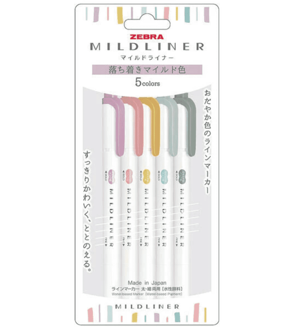 Zebra Mildliners Double-Sided Highlighters Fine/Bold - Calm Color Set 5pk Writing & Coloring Zebra 