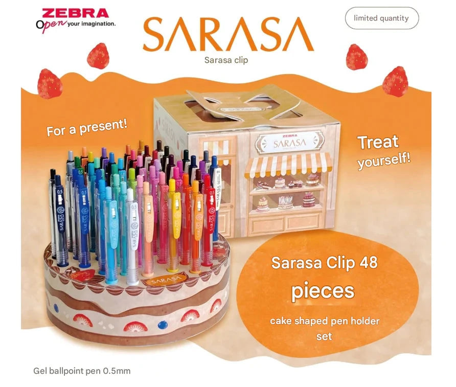 Zebra Sarasa Clip 0.5mm Gel Pen 48 Color Cake Shaped Pen Stand Set - Limited Edition Writing & Coloring Zebra 