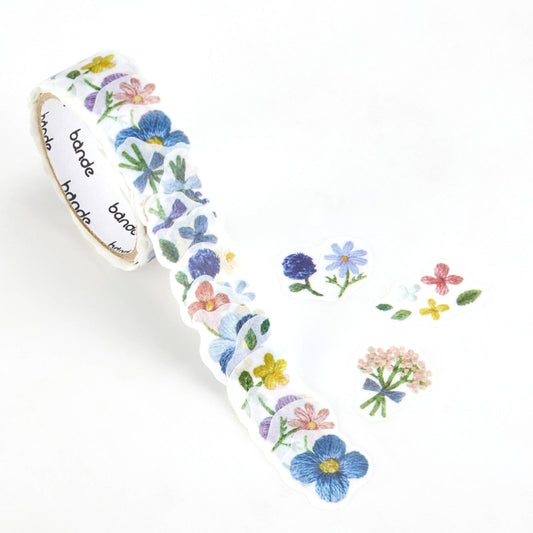 Bande Washi Roll Stickers - Small Flowers Blooming in an Embroidered Forest Washi Tape Bande 