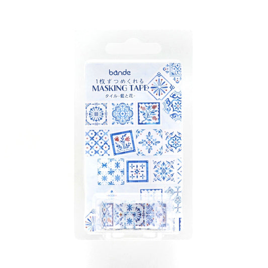 Bande Washi Roll Stickers - Tile Indigo and Flowers Washi Tape Bande 