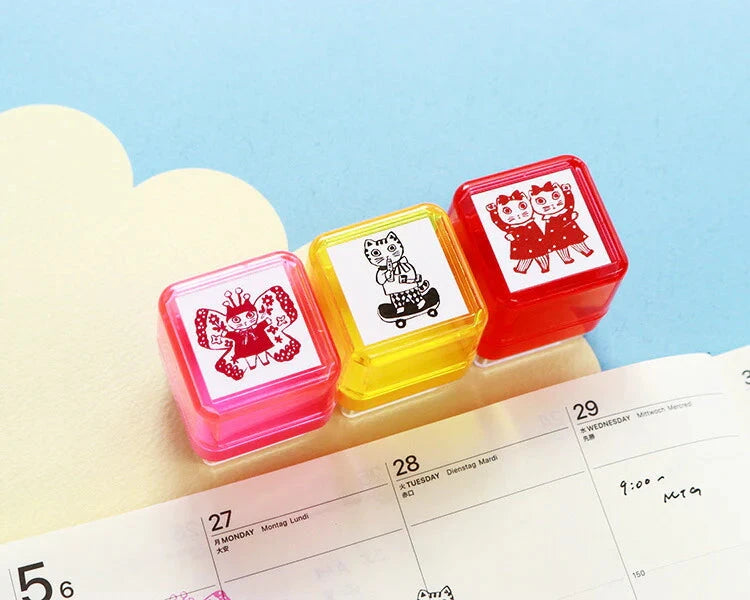 Sanby Yumi Kitagishi Pre-Inked Stamp - Cat Duo Stamps Sanby 