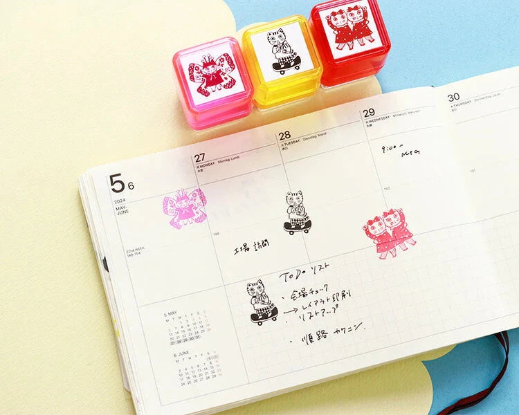 Sanby Yumi Kitagishi Pre-Inked Stamp - Cat Fairy Stamps Sanby 