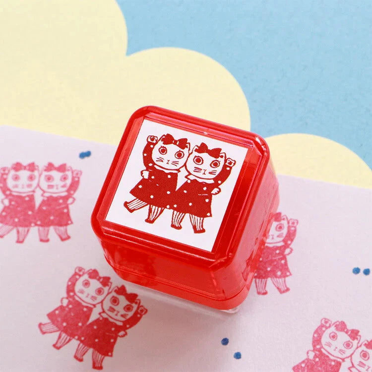 Sanby Yumi Kitagishi Pre-Inked Stamp - Cat Duo Stamps Sanby 