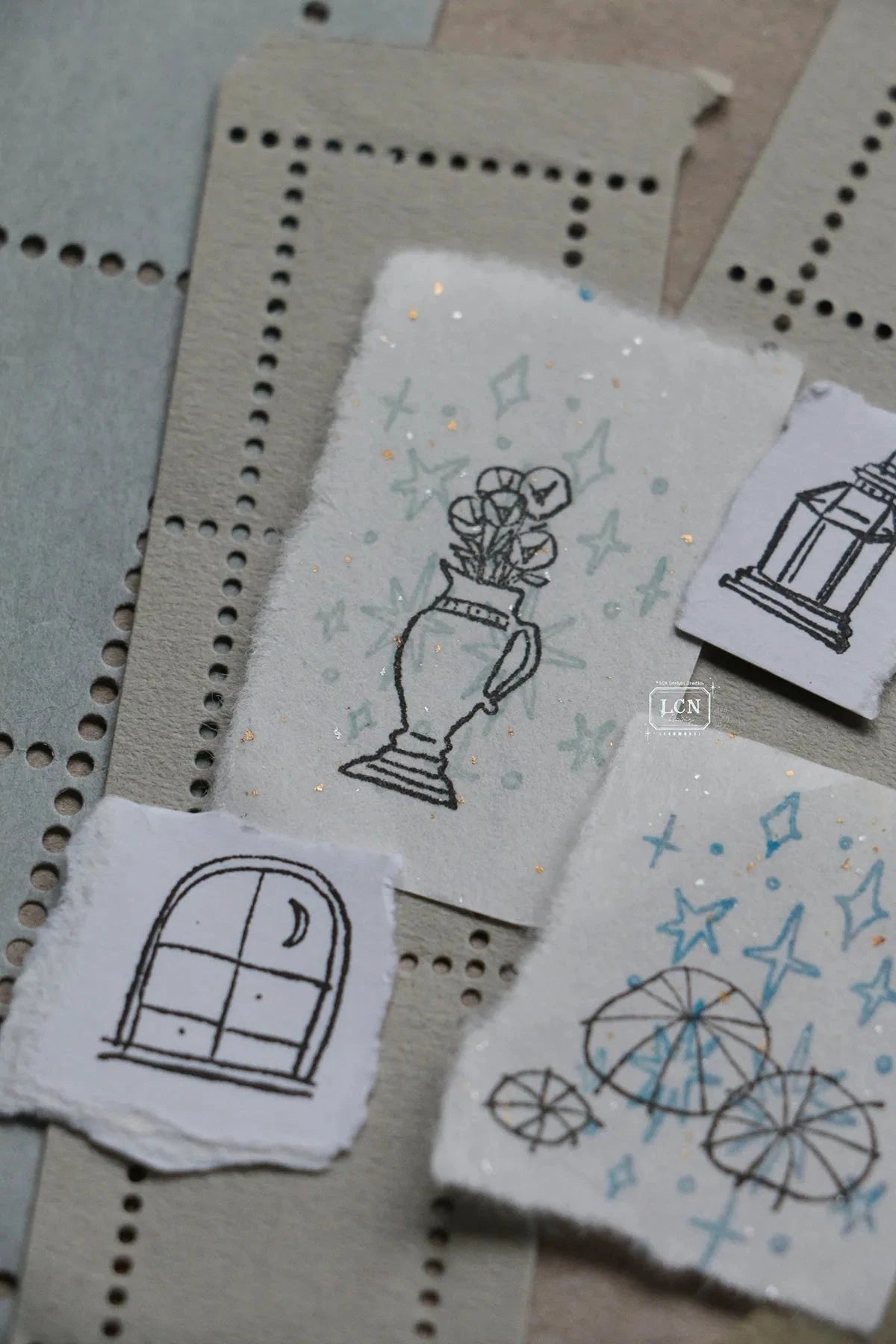 LCN Design Studio Wood Mounted Rubber Stamp - Corner View Set Stamps LCN 