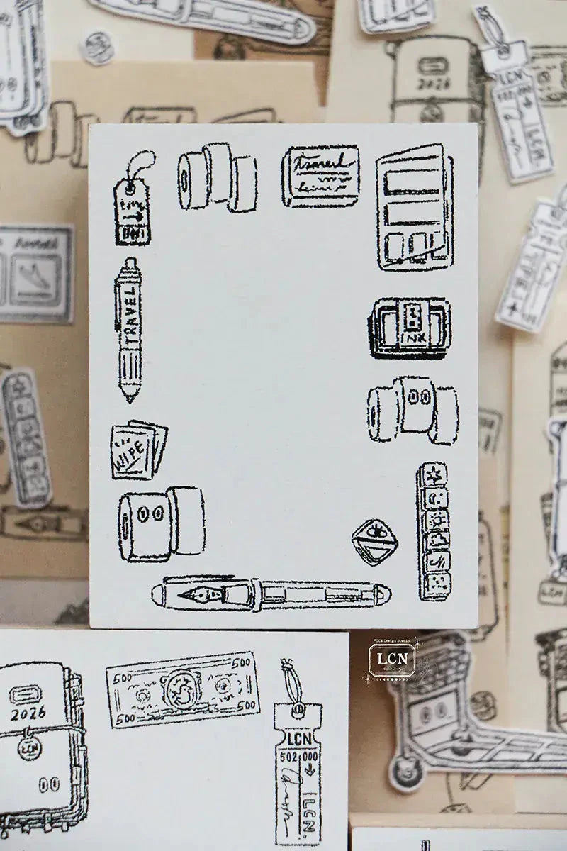 LCN Design Studio Wood Mounted Rubber Stamp - Travel Stamps LCN # 3 