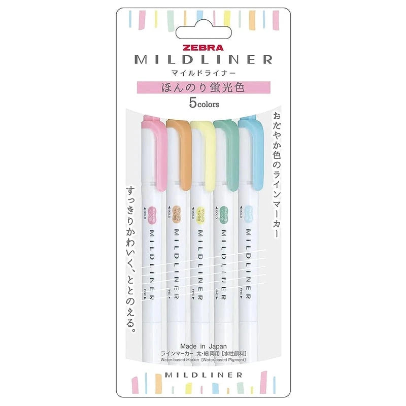 Zebra Mildliners Double-Sided Highlighters Fine/Bold - Flourscent Set 5pk Writing & Coloring Zebra 