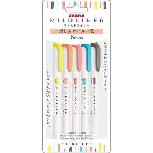 Zebra Mildliners Double-Sided Highlighters Fine/Bold - Friendly Set 5pk Writing & Coloring Zebra 