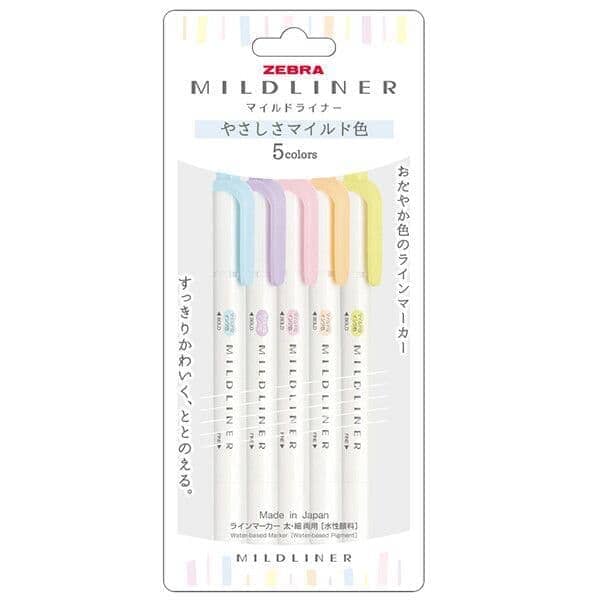 Zebra Mildliners Double-Sided Highlighters Fine/Bold - Gentle Set 5pk Writing & Coloring Zebra 