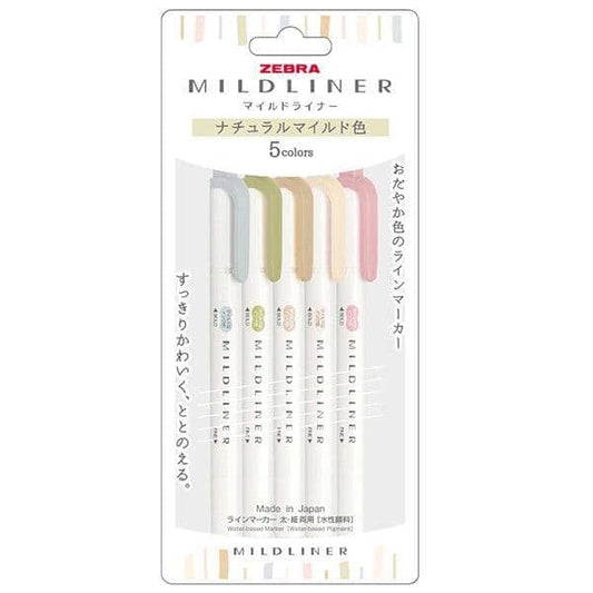 Zebra Mildliners Double-Sided Highlighters Fine/Bold - Natural Set 5pk Writing & Coloring Zebra 
