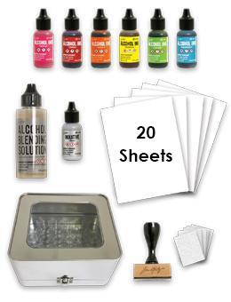 Ranger Tim Holtz Alcohol Ink Set, 24 Pack Assorted Colors .5oz Alcohol Ink  Blending Solution Premium Brush Set for Alcohol Ink Paper 1 Mini Spray