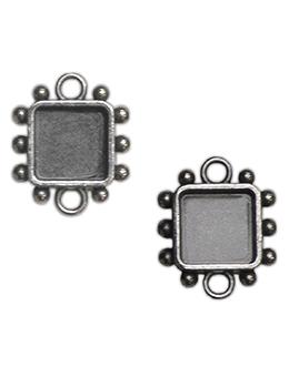 Hobnail Square Antique Silver Small Bezels, 2 pcs. Bezels & Charms ICE Resin® 